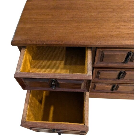 Vintage Mele Wooden Jewelry Box trinket 9 Drawers Lined Japan - Picture 7 of 16